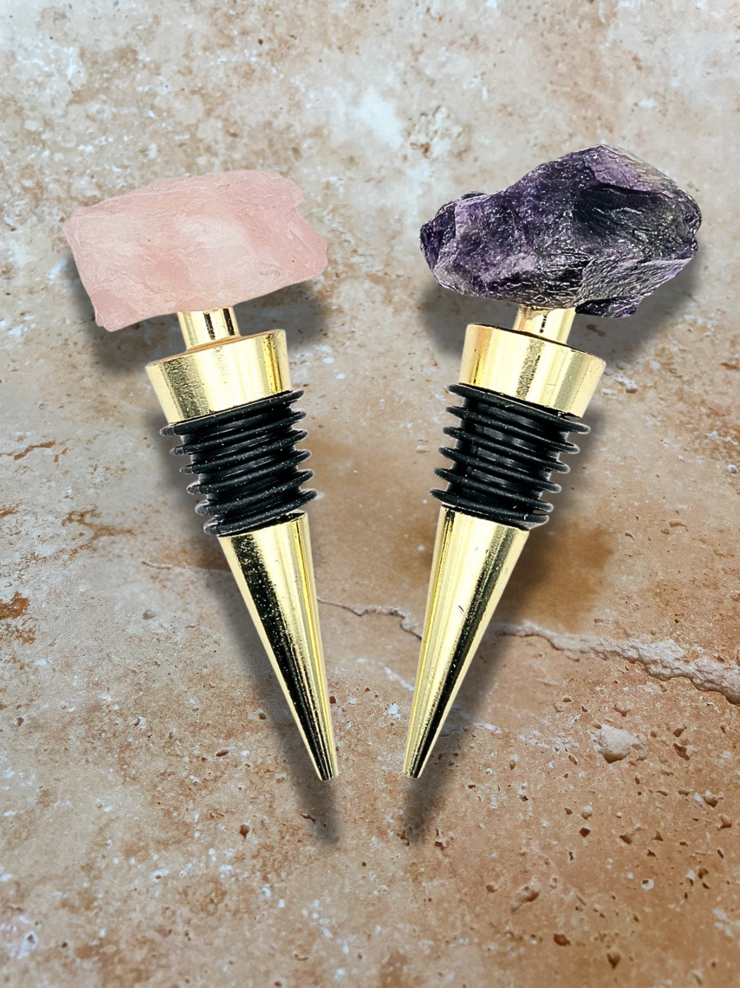 Crystal Wine Stopper: Rose Quartz, Amethyst