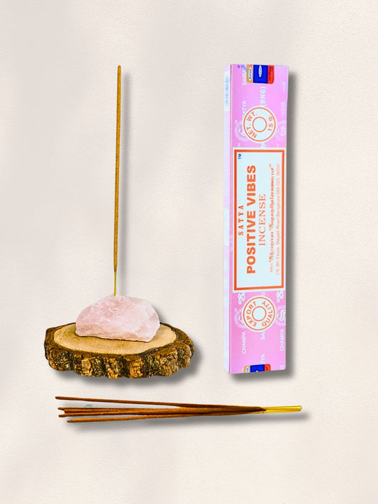 Rose Quartz Incense Holder + Positive Vibes Incense Set