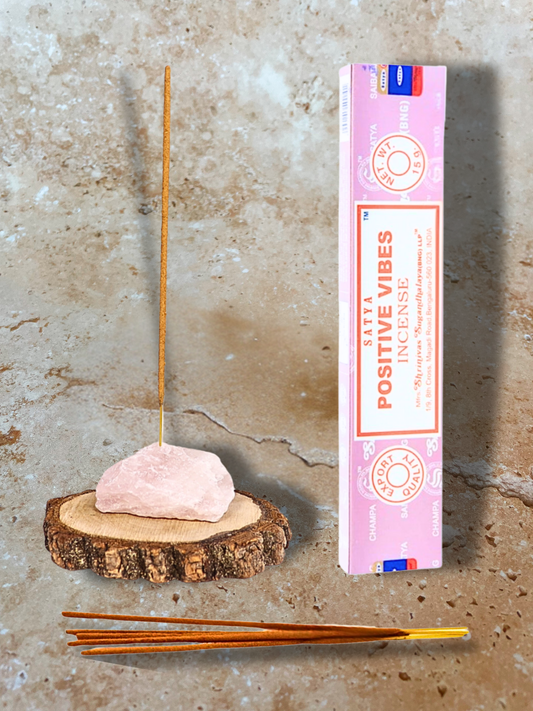 Rose Quartz Incense Holder + Positive Vibes Incense Set